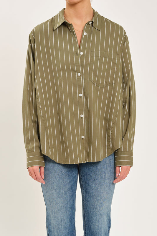 Boyfriend Shirt in Grass with Ivory Stripe