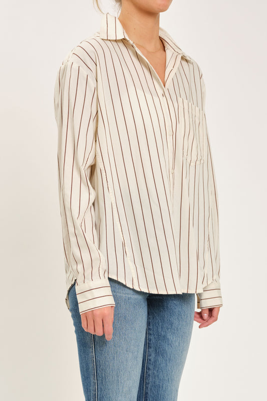 The Boyfriend Button Up in Ivory with Sable Stripe