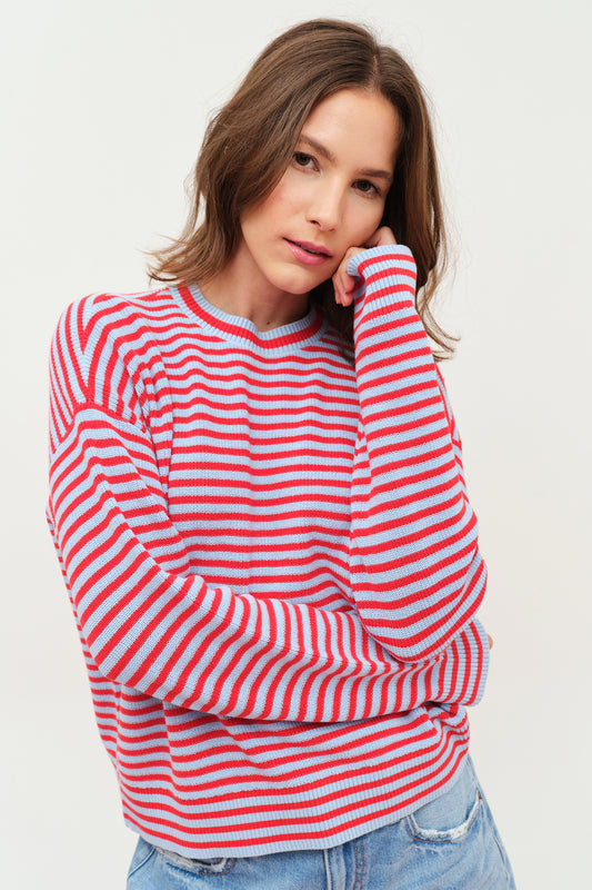 Carlyle Everyday Daze Crewneck Sweater in Poppy Stripe