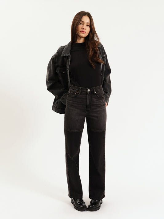 City High Rise Straight Leg in Black Double Dip