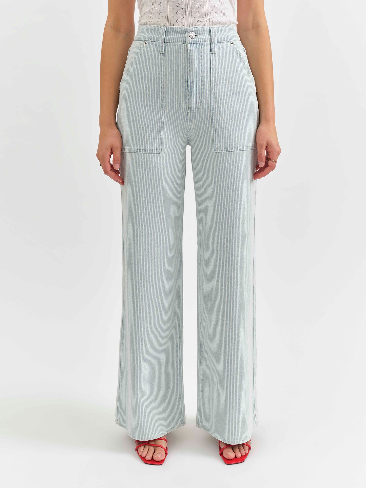 Far Out Utility High Rise Wide Leg in Blue Bell Stripe