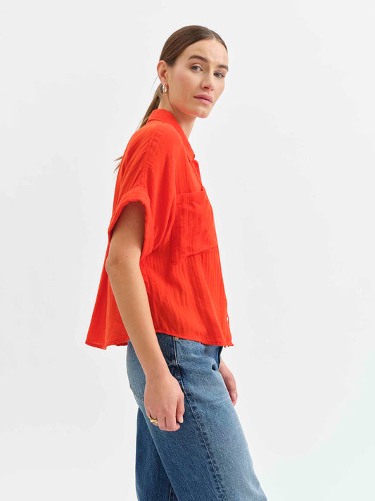 Kate Button Up in Bright Coral