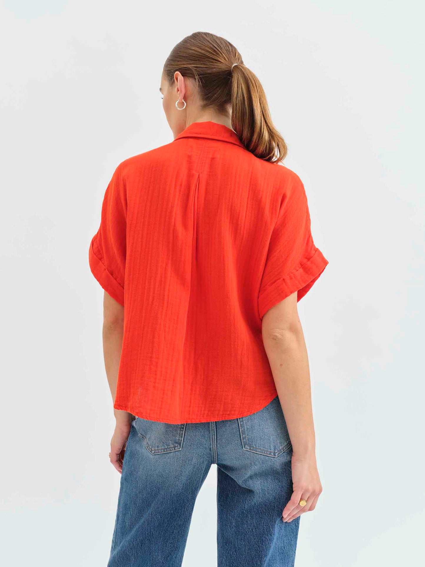 Kate Button Up in Bright Coral
