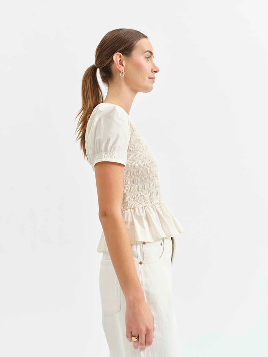 Chole Smocked Top in Cloud Dancer