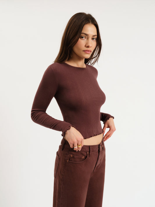 Waverly Pointelle Crewneck Tee in French Roast
