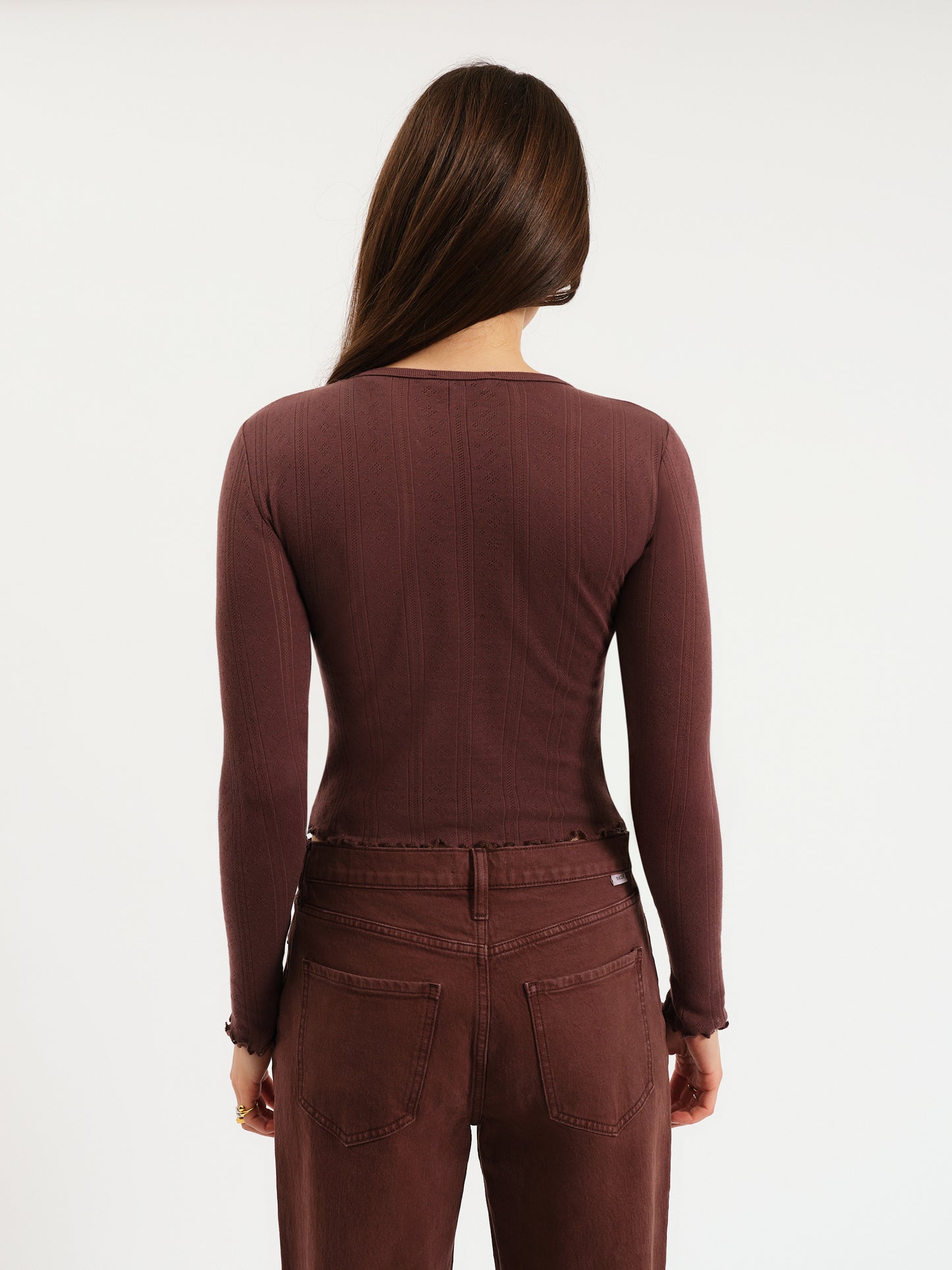 Waverly Pointelle Crewneck Tee in French Roast