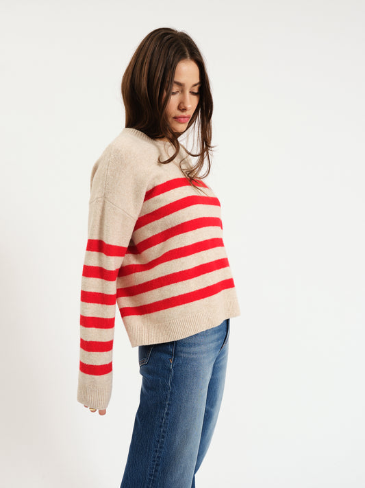Carlyle Crewneck Sweater in Red Oat Stripe