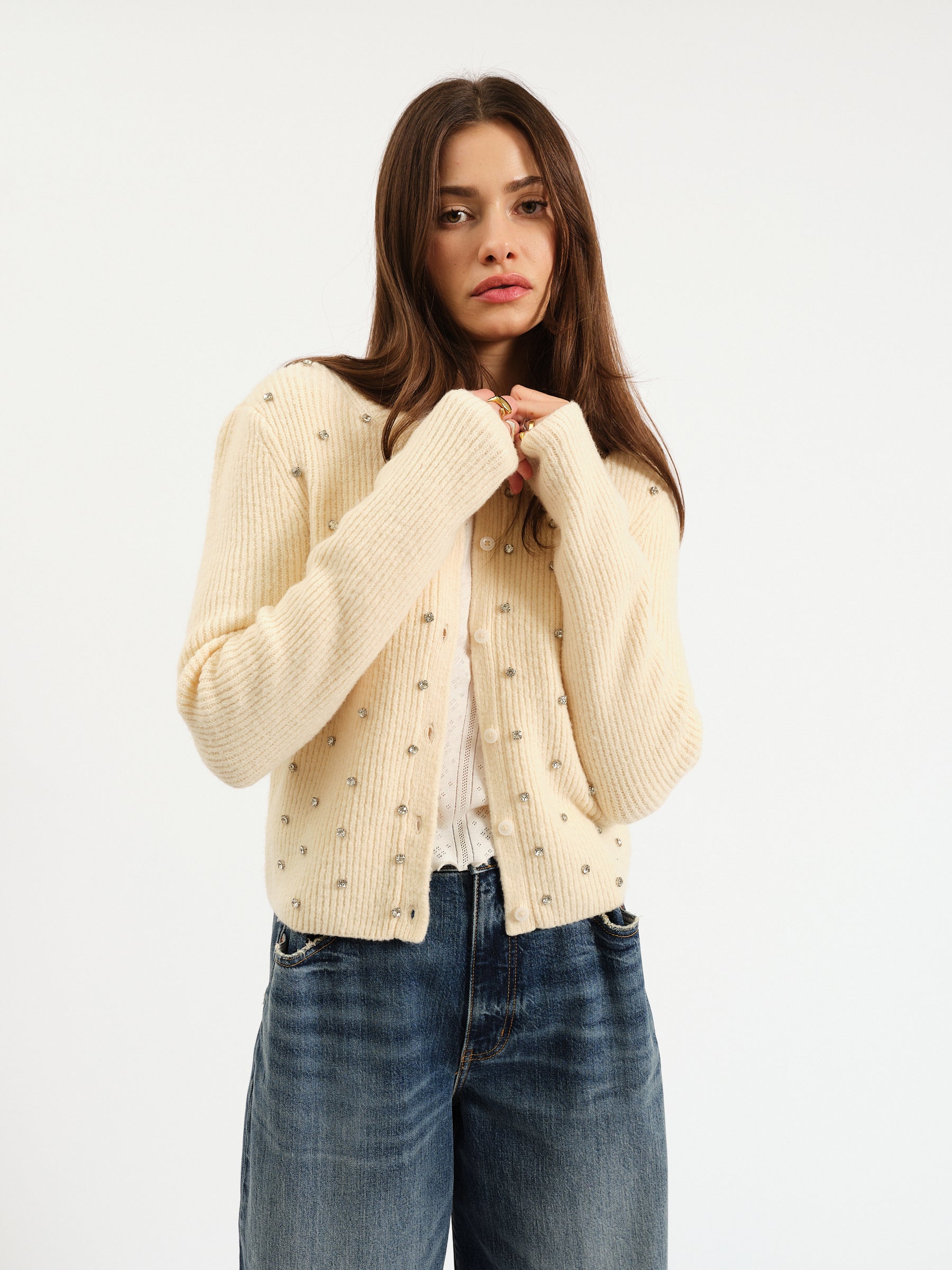 Muse Embellished Crewneck in Ivory – Daze Denim