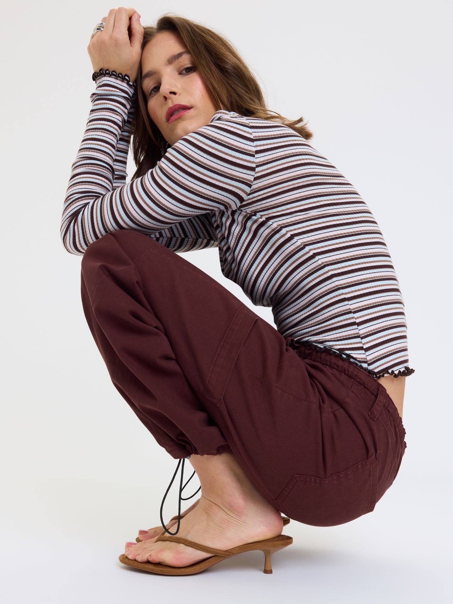 Mirage Mid Rise Cargo Harem in Cherry Cola