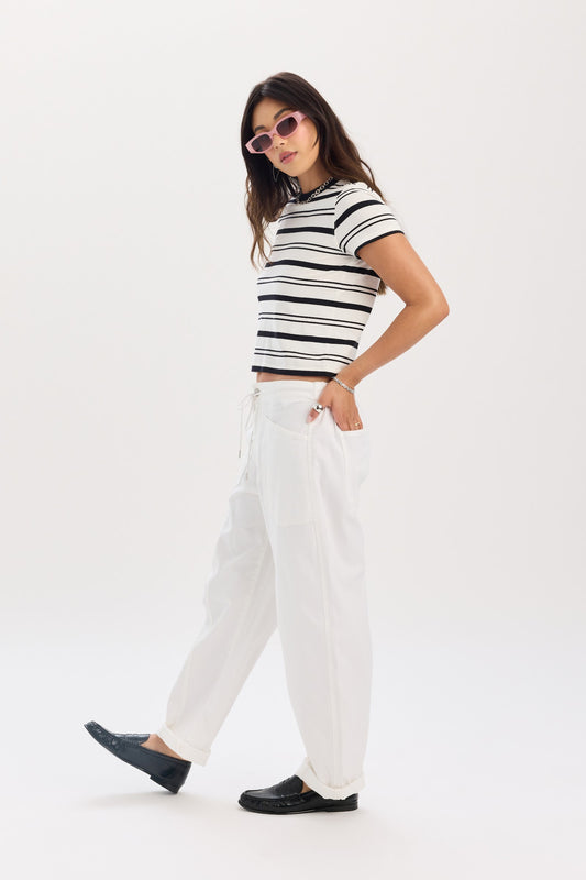 Villa Drawstring Barrel Leg Pant in Lamb
