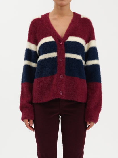 Bleeker Fuzzy Cardigan in Fig Multi Stripe