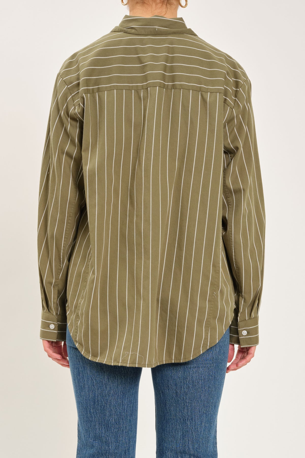 Boyfriend Shirt in Grass with Ivory Stripe