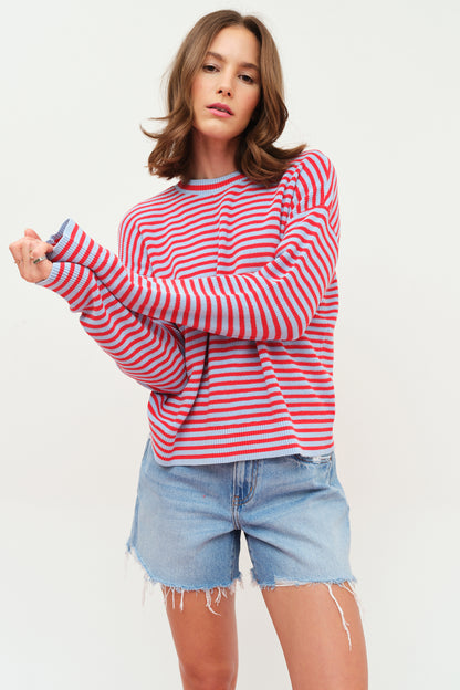 Carlyle Everyday Daze Crewneck Sweater in Poppy Stripe