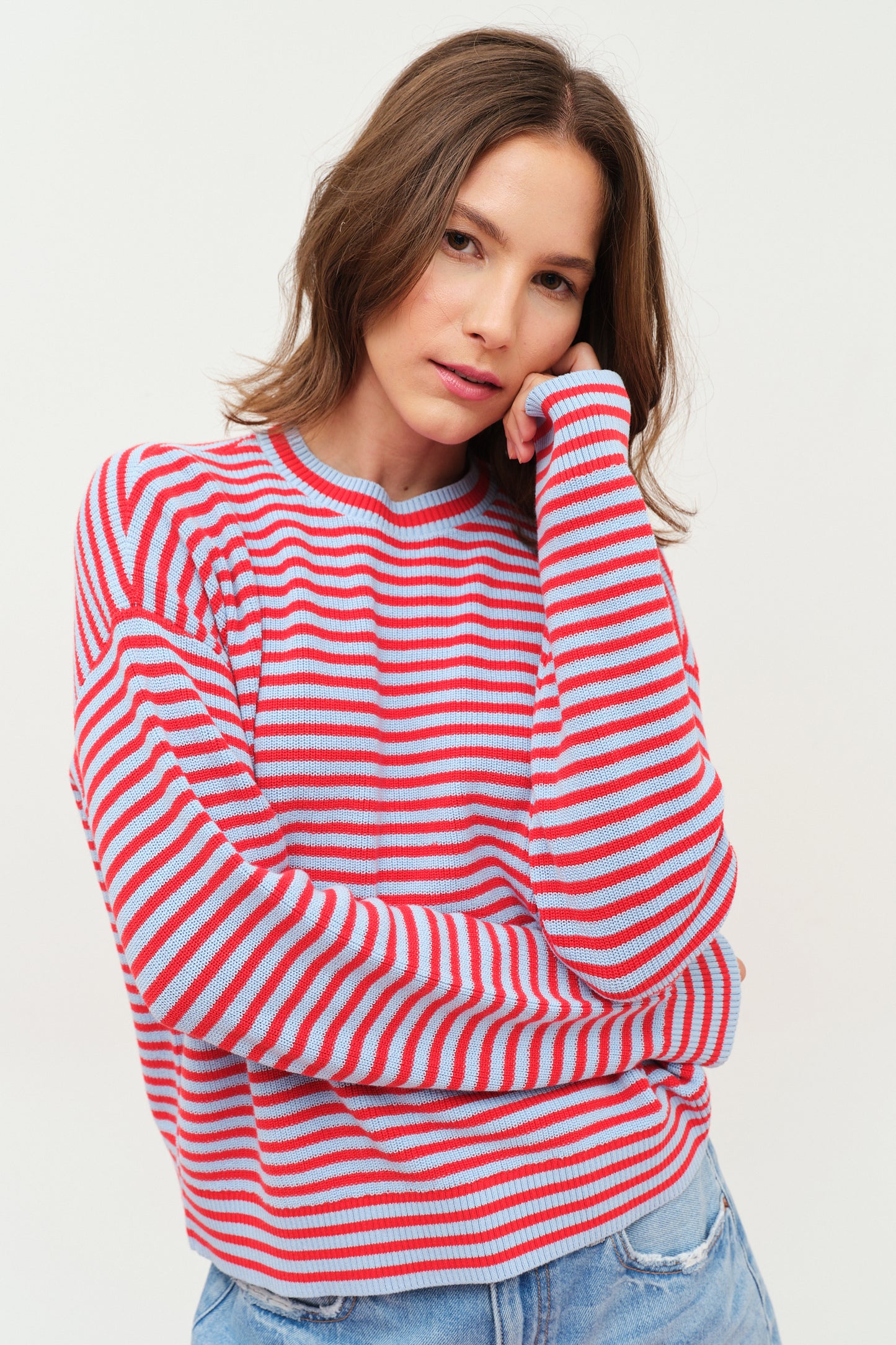 Carlyle Everyday Daze Crewneck Sweater in Poppy Stripe