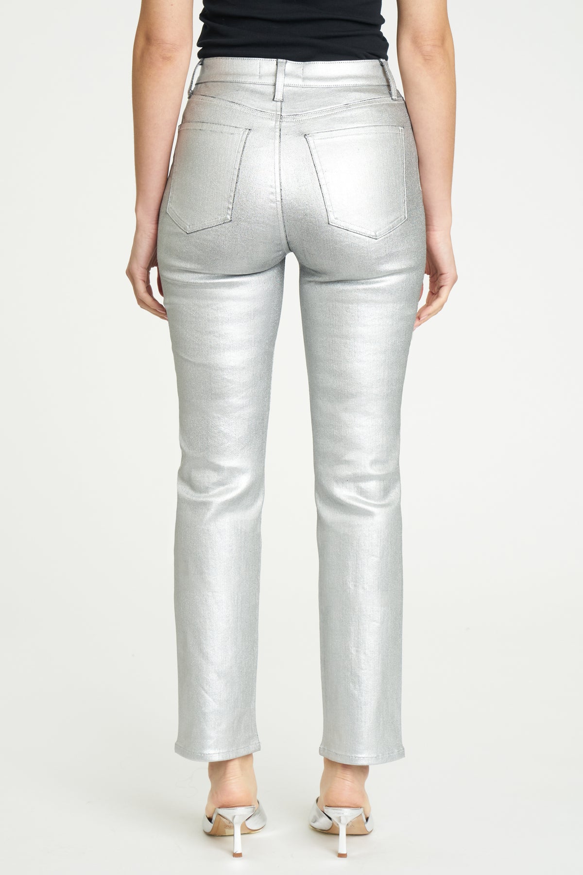 Smarty Pants High Rise Slim in Coated Silver Bullet