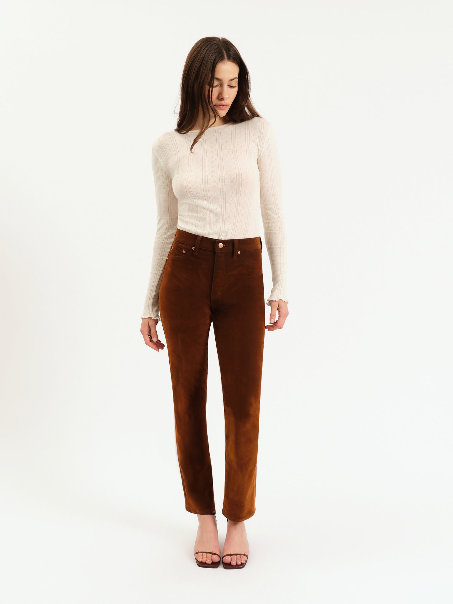 Smarty Pants High Rise Slim Straight in Cognac