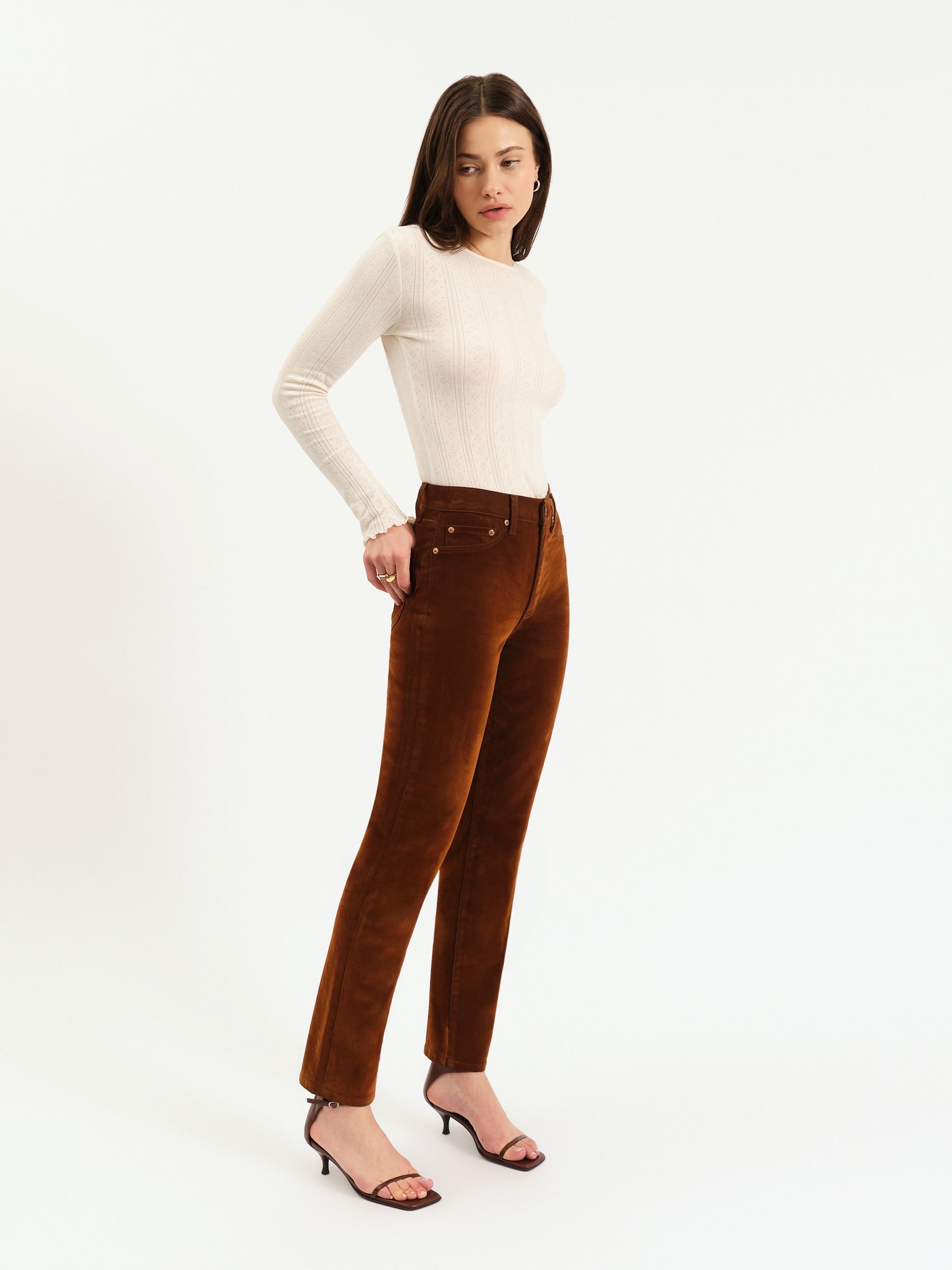 Smarty Pants High Rise Slim Straight in Cognac