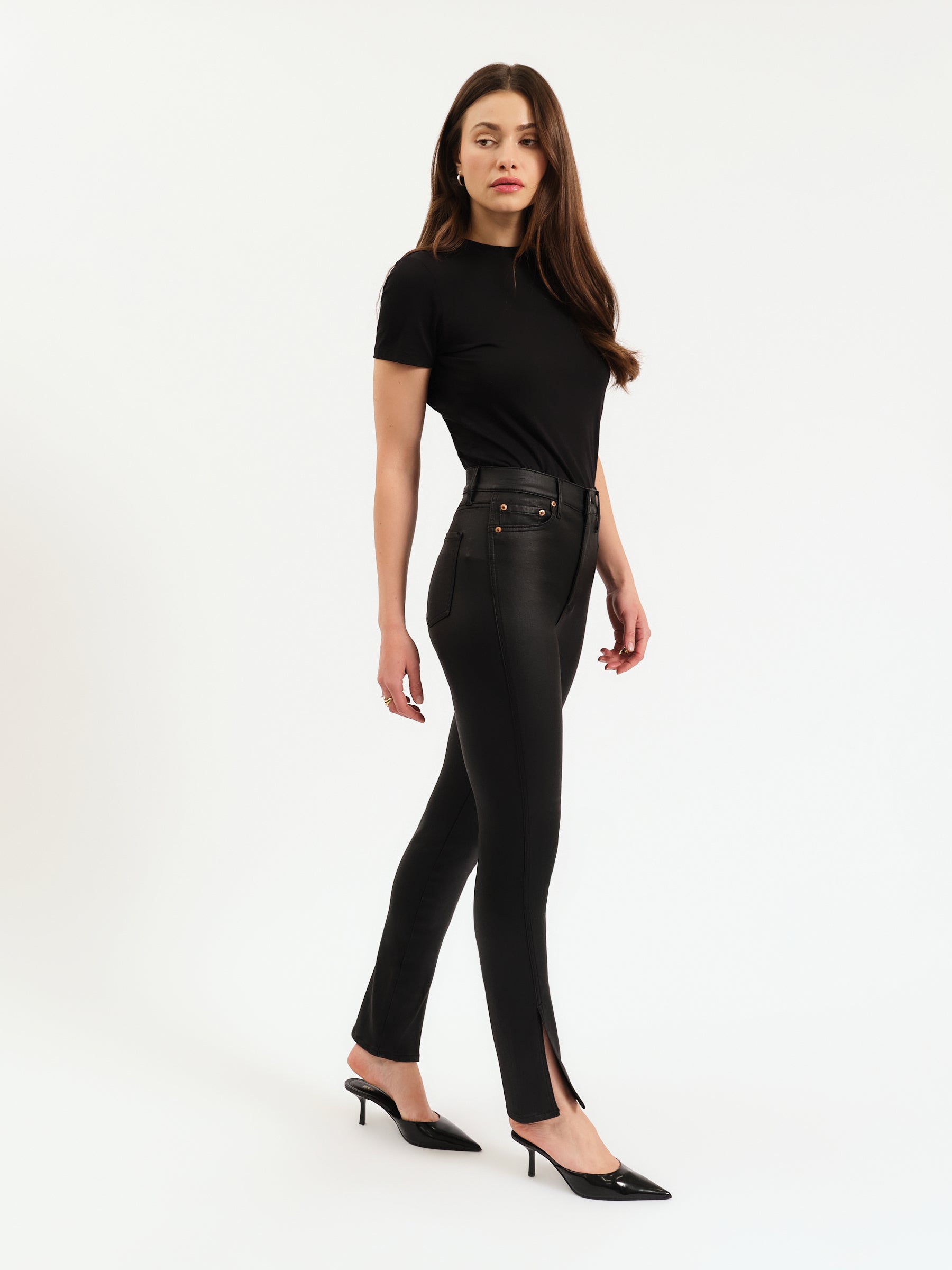 Downtown High Rise Split Slim in Black Coated – Daze Denim