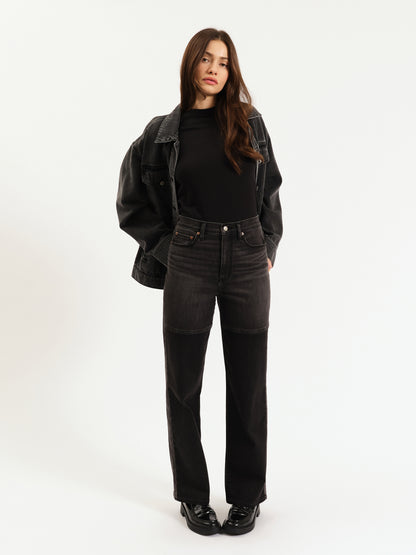 City High Rise Straight Leg in Black Double Dip