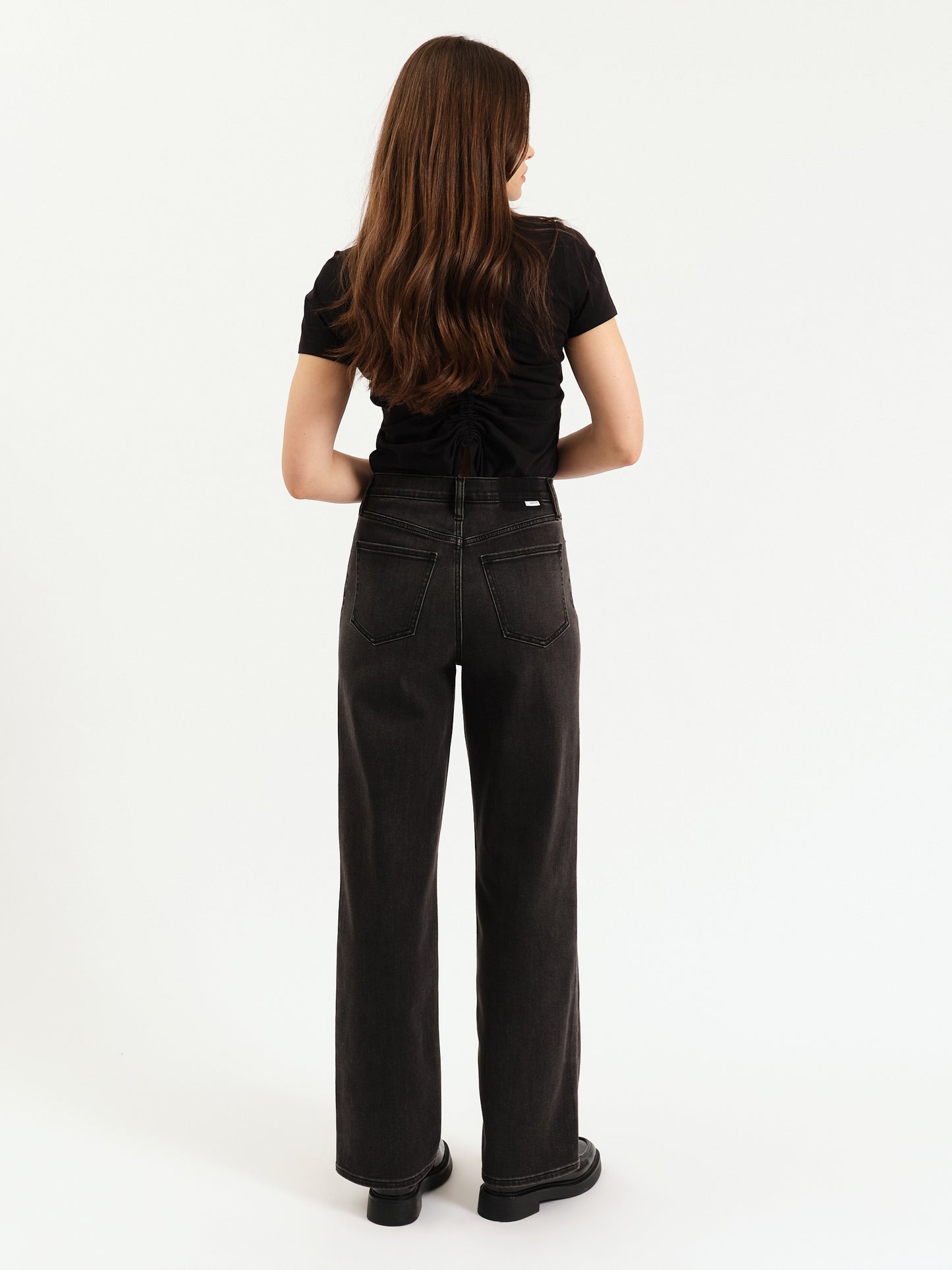 City High Rise Straight Leg in Black Double Dip