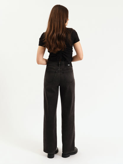 City High Rise Straight Leg in Black Double Dip