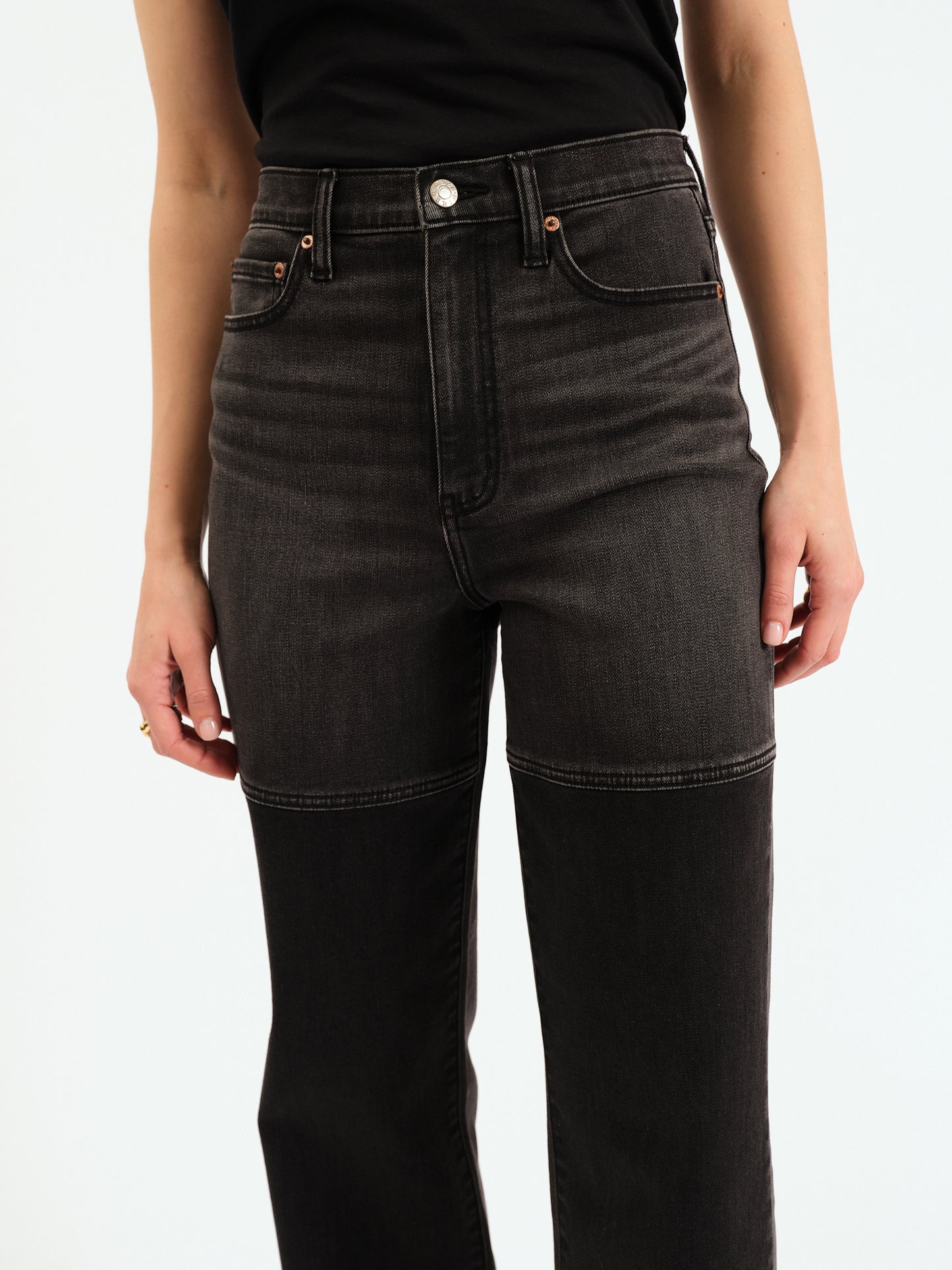 City High Rise Straight Leg in Black Double Dip