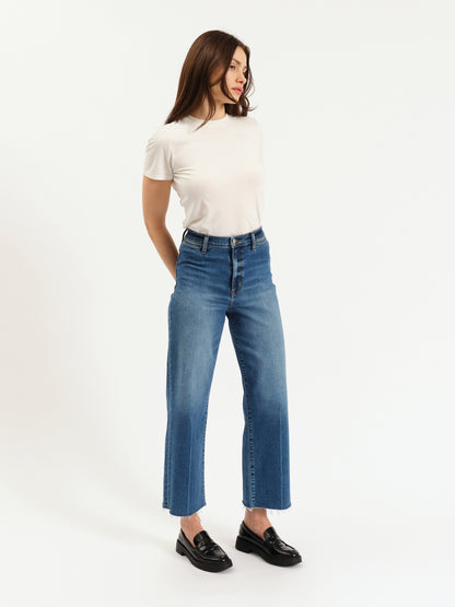 Pleaser High Rise Wide Ankle in Indigo Wave