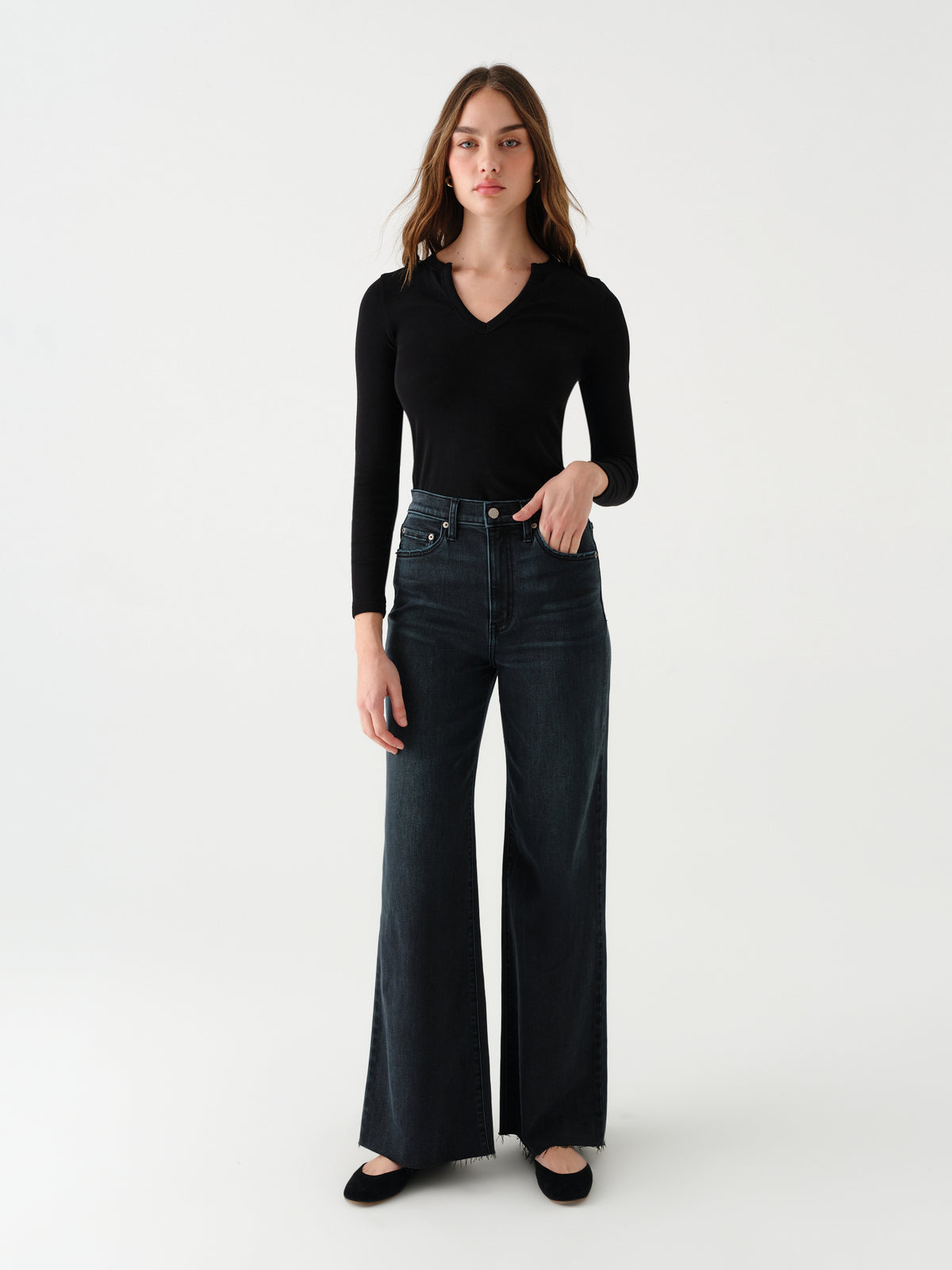 Far Out High Rise Wide Leg in Midnight