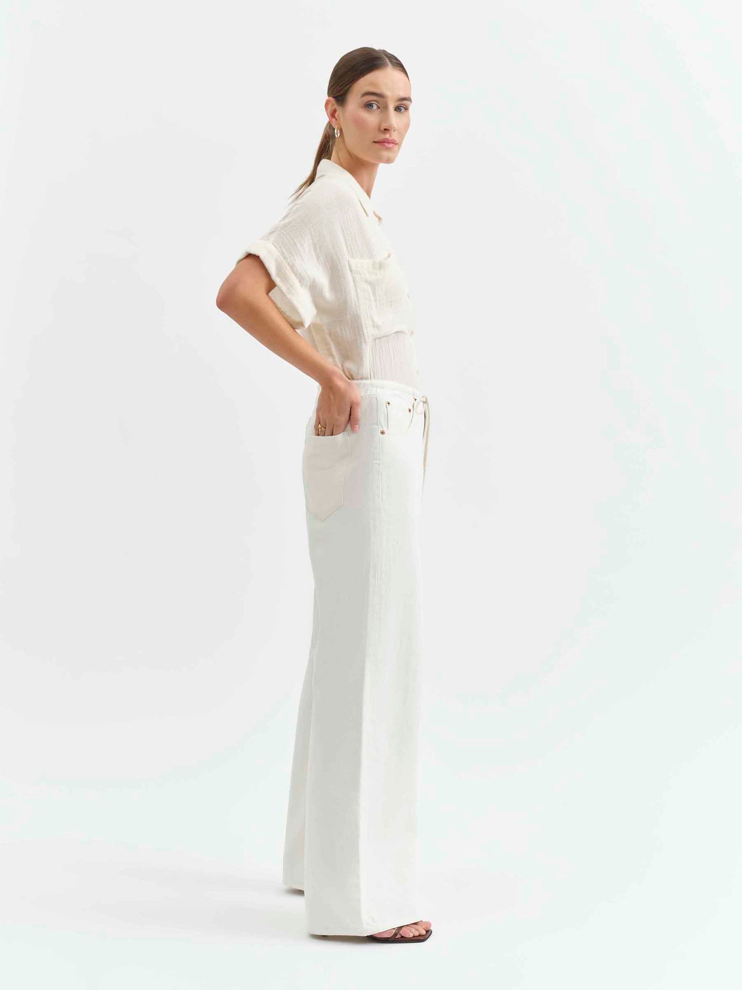 Madison Mid Rise Wide Leg in Milkshake