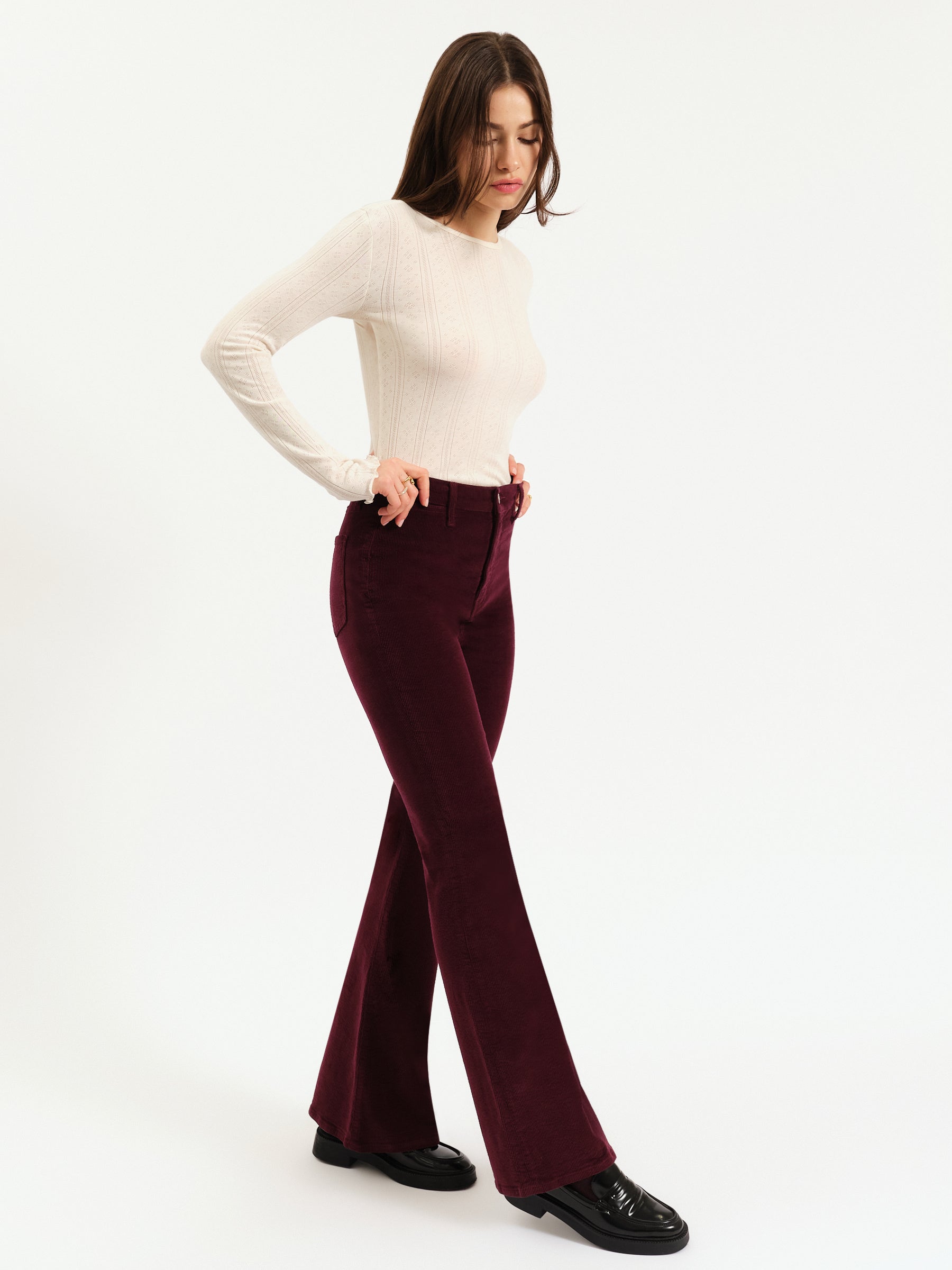 Sunset Flare High Rise Leg in Fig Cord – Daze Denim