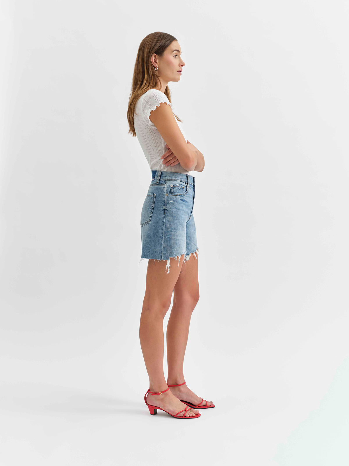 Sundaze High Rise Short in Marina Distressed