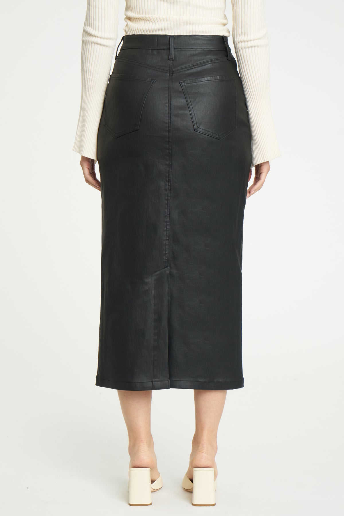 Sweet Heart Skirt High Rise Waist Midi Skirt in Coated Asphalt
