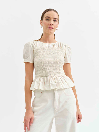Chole Smocked Top in Cloud Dancer