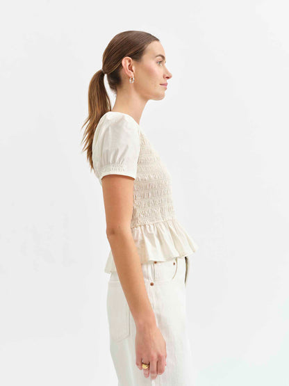 Chole Smocked Top in Cloud Dancer
