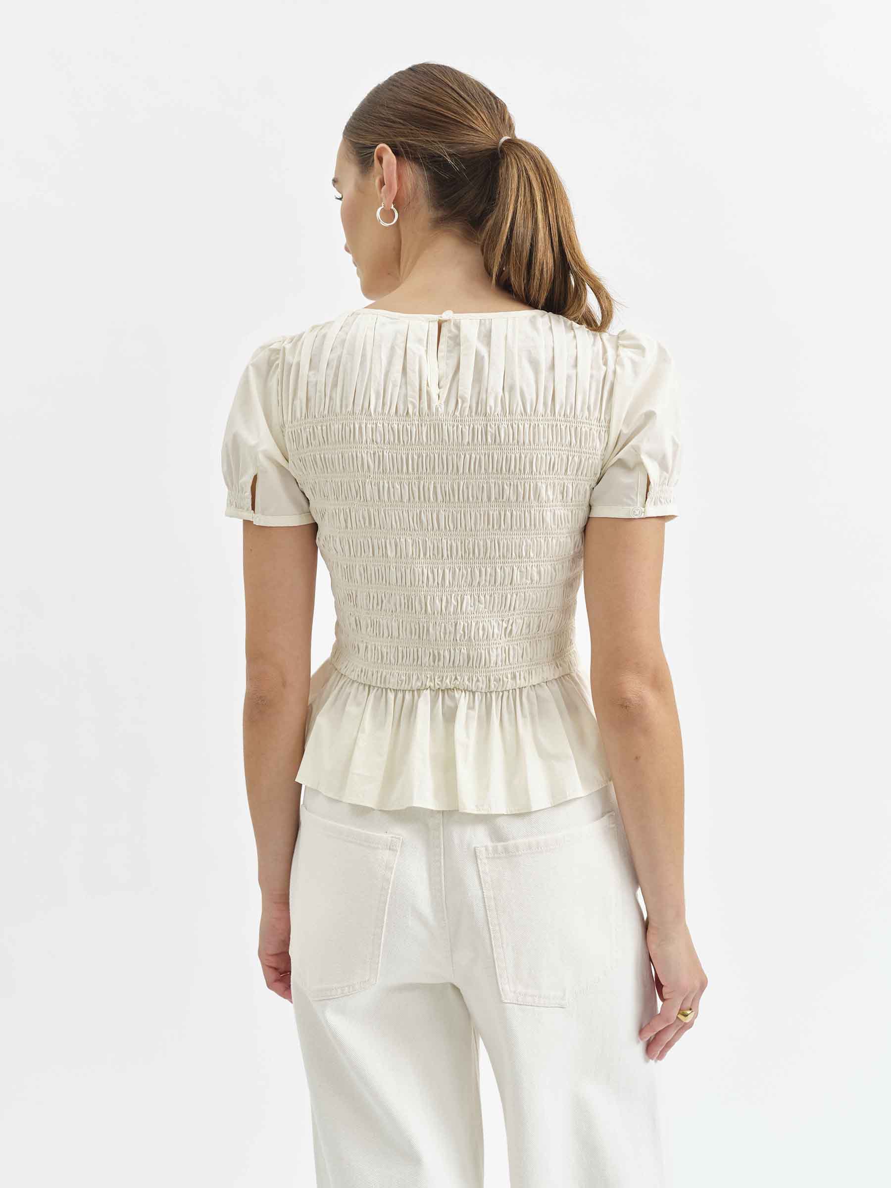 Chloe Smocked Top in Cloud Dancer – Daze Denim