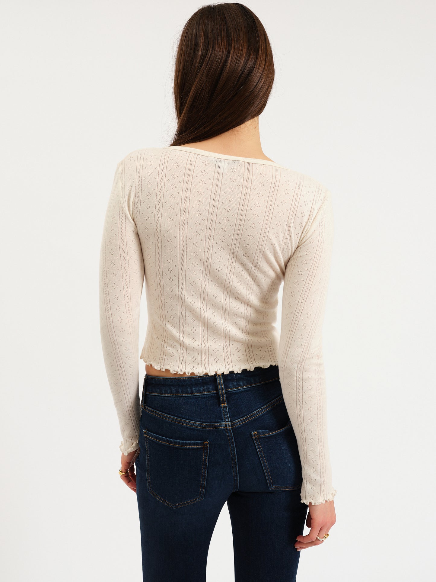 Bunny V-Neck Pointelle Henley in Cloud Dancer