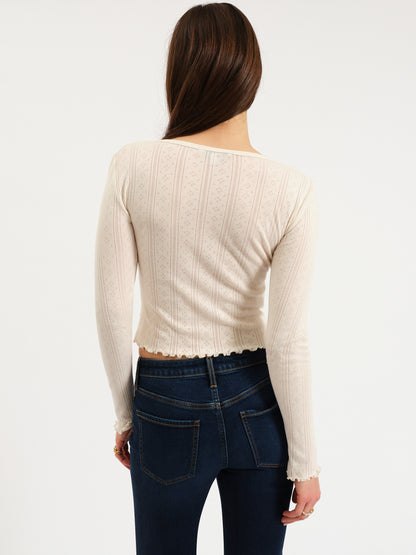 Bunny V-Neck Pointelle Henley in Cloud Dancer