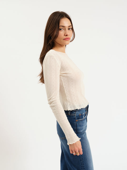 Waverly Pointelle Crewneck Tee in Cloud Dancer