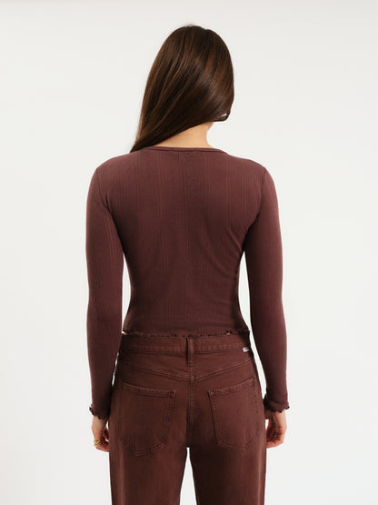 Waverly Pointelle Crewneck Tee in French Roast