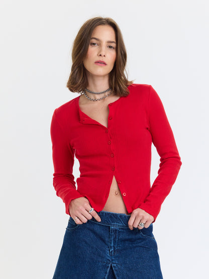 Stargazer Pointelle Cardigan - Cherry Bomb