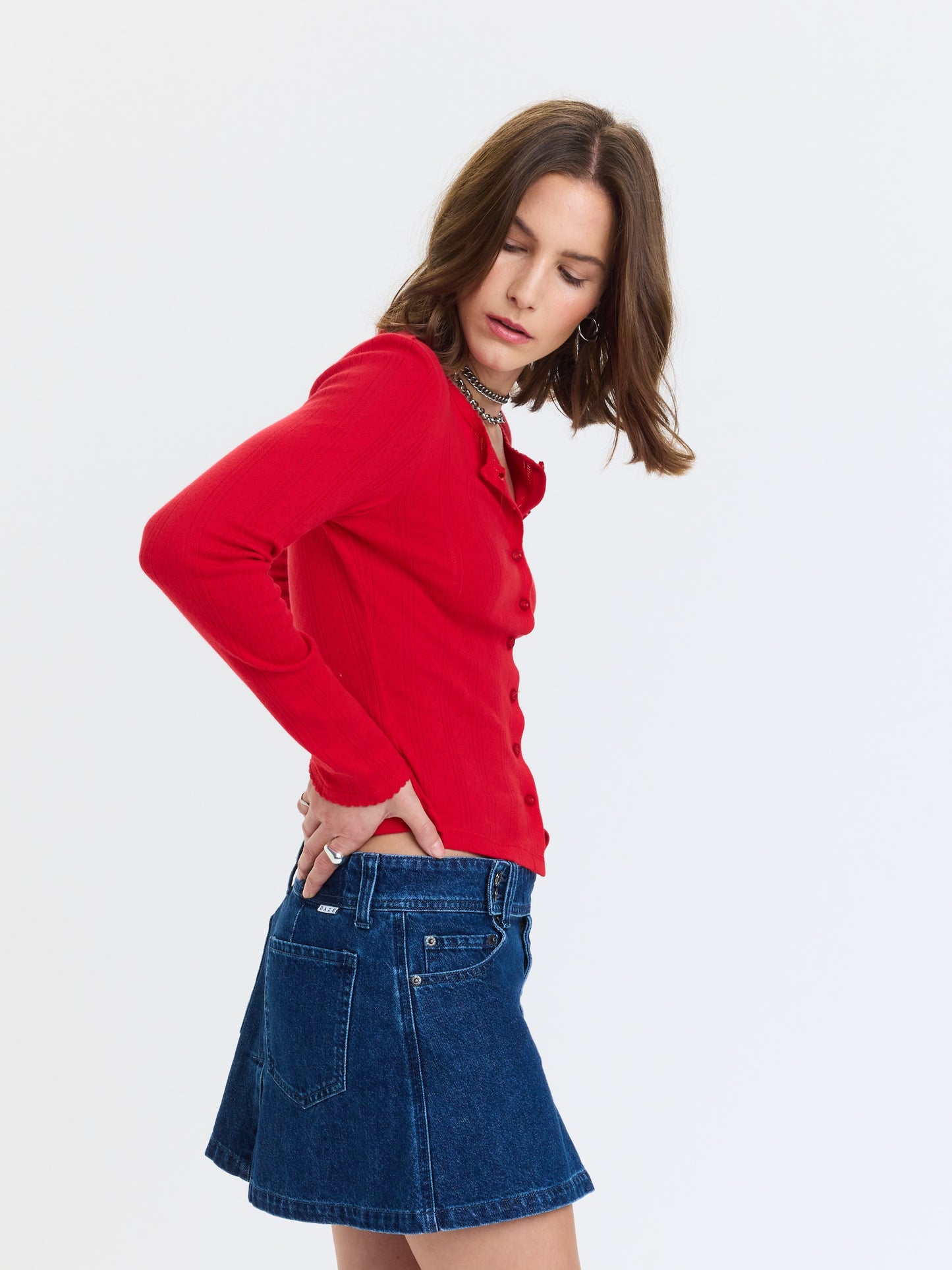 Stargazer Pointelle Cardigan - Cherry Bomb