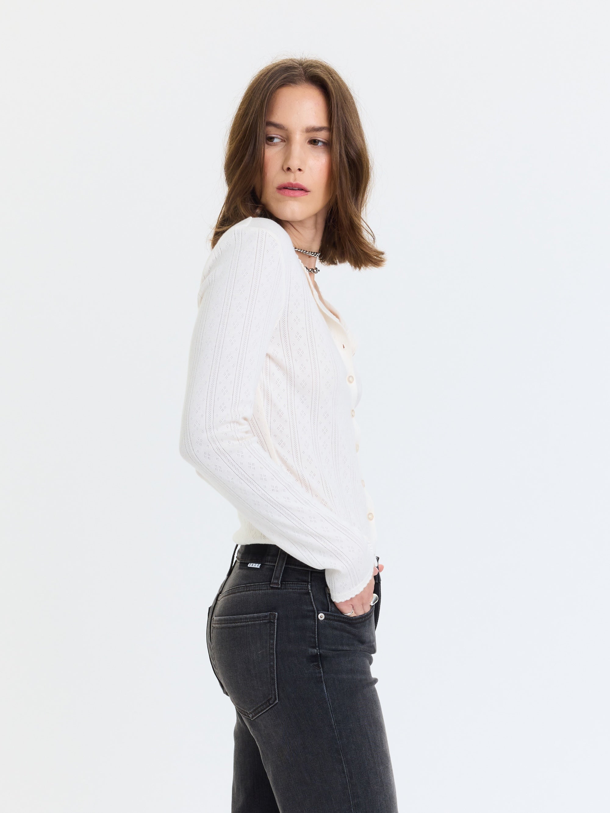 Stargazer Pointelle Cardigan - Cloud Dancer – Daze Denim