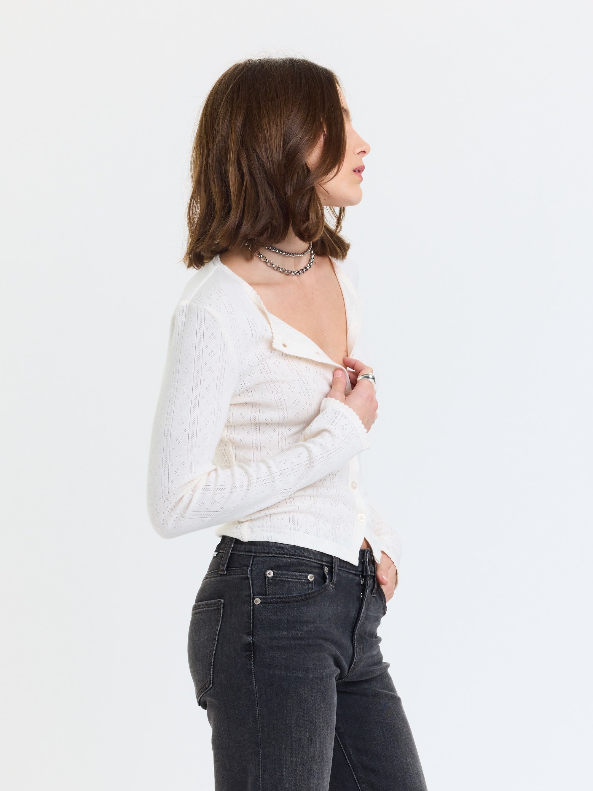 Stargazer Pointelle Cardigan - Cloud Dancer – Daze Denim