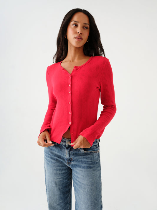 Stargazer Pointelle Cardigan - Cherry Bomb