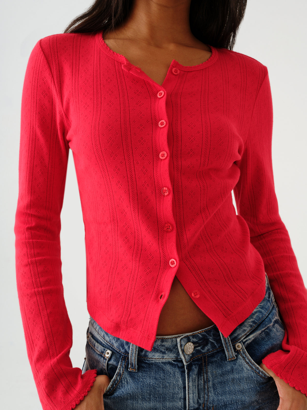 Stargazer Pointelle Cardigan - Cherry Bomb