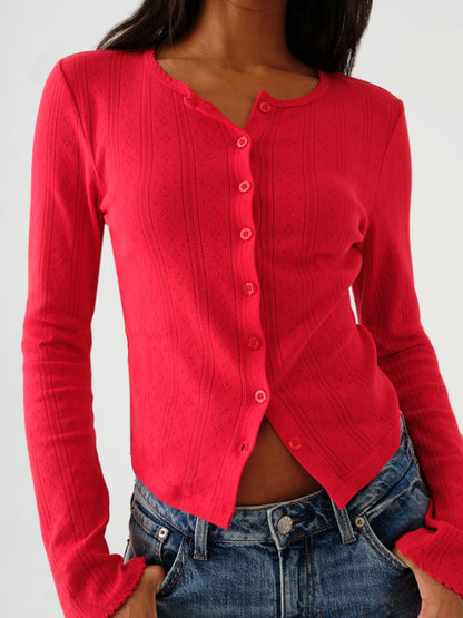 Stargazer Pointelle Cardigan - Cherry Bomb