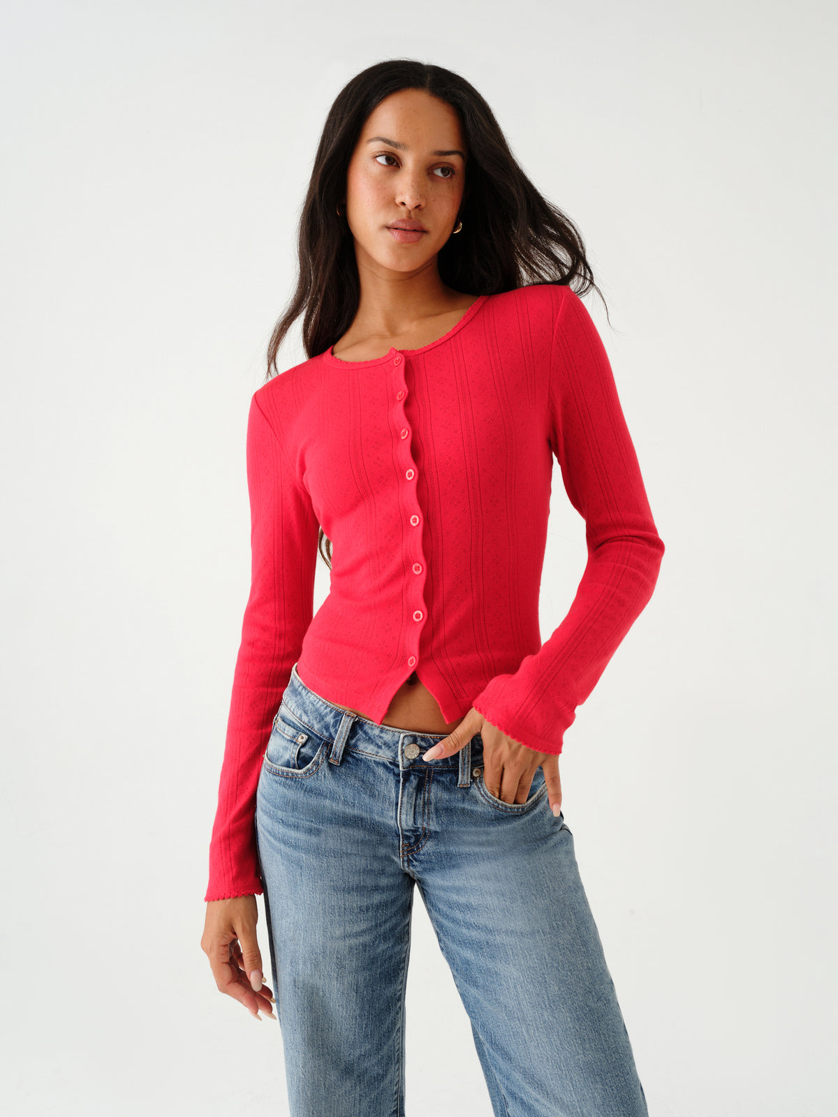 Stargazer Pointelle Cardigan - Cherry Bomb