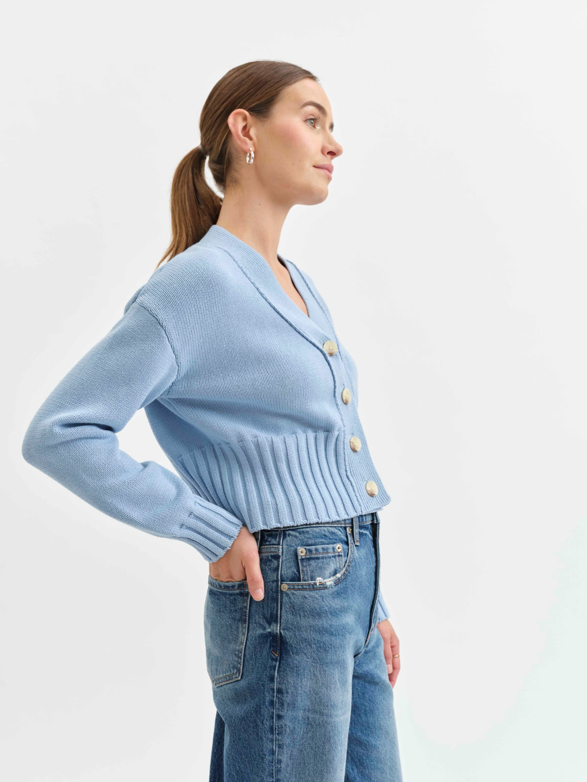 Eden Cardigan Cropped in Blue Eyes