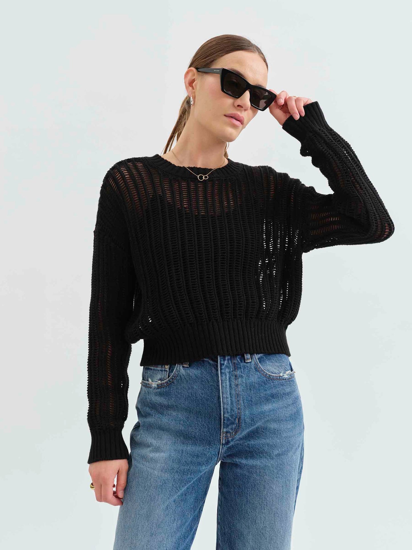 Seaside Open Stitch Sweater in Black