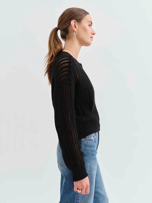 Seaside Open Stitch Sweater in Black